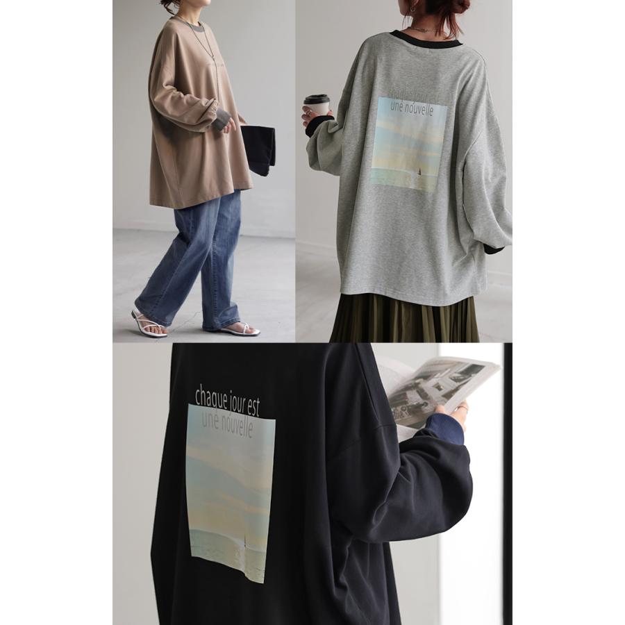 カットソー ロンT プリント レディース Tシャツ プリント 長袖 厚手 ロング ロゴ ロゴT バックプリント | HUG.U | 12