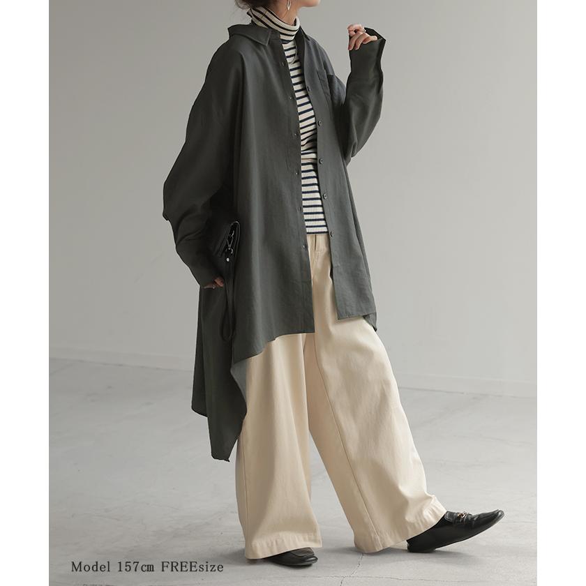 シャツ 体型カバー オーバーサイズ 変形 ドルマン 変形シルエット 彼シャツ チュニック トップス レディース | HUG.U | 16