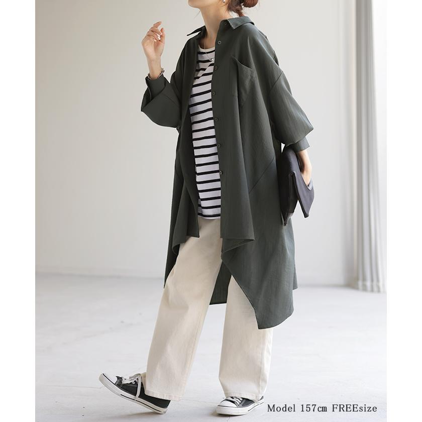 シャツ 体型カバー オーバーサイズ 変形 ドルマン 変形シルエット 彼シャツ チュニック トップス レディース | HUG.U | 16