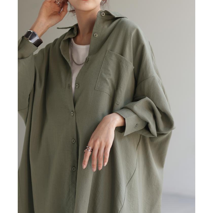 シャツ 体型カバー オーバーサイズ 変形 ドルマン 変形シルエット 彼シャツ チュニック トップス レディース | HUG.U | 25