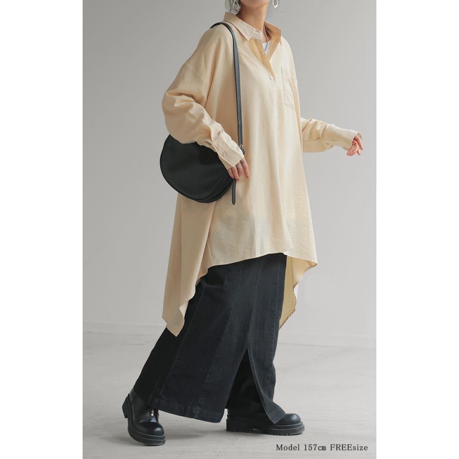 シャツ 体型カバー オーバーサイズ 変形 ドルマン 変形シルエット 彼シャツ チュニック トップス レディース | HUG.U | 08