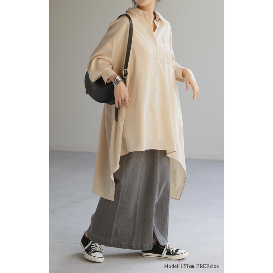 シャツ 体型カバー オーバーサイズ 変形 ドルマン 変形シルエット 彼シャツ チュニック トップス レディース | HUG.U | 08