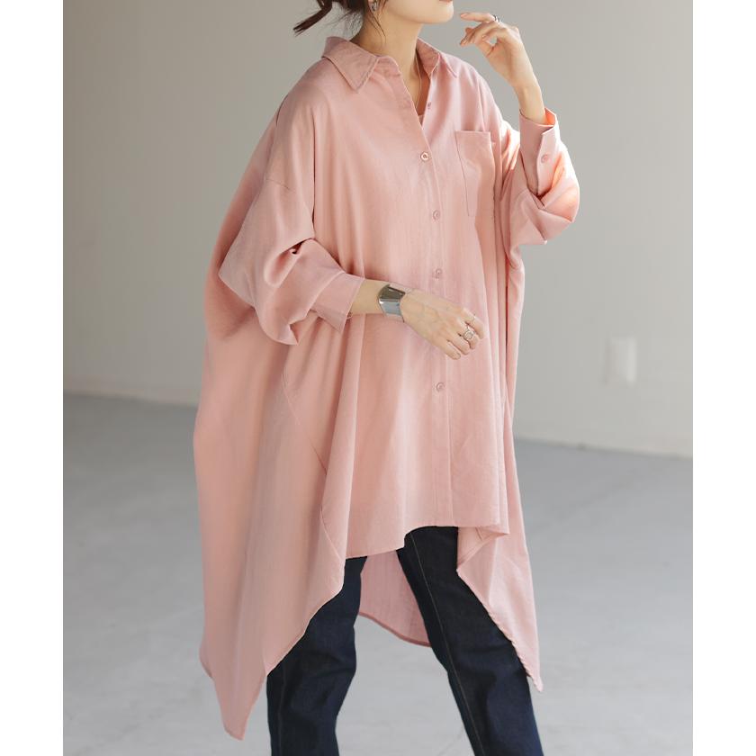 シャツ 体型カバー オーバーサイズ 変形 ドルマン 変形シルエット 彼シャツ チュニック トップス レディース | HUG.U | 10