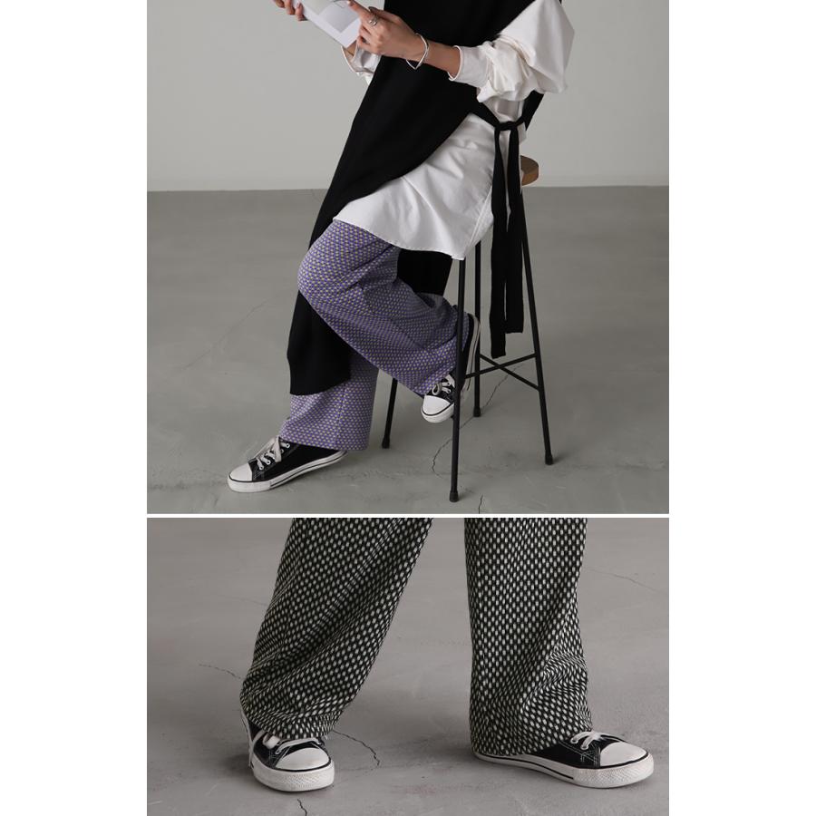 パンツ ニットパンツ レディース ジャガード ワイド ワイドパンツ ニット フレア フレアパンツ レギパン 2411sl | HUG.U | 06