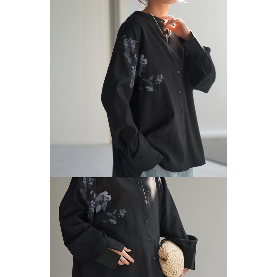 シャツ 花柄 プリント 体型カバー オーバーサイズ 変形 ドルマン 彼シャツ 和風 チュニック トップス レディース | HUG.U | 18
