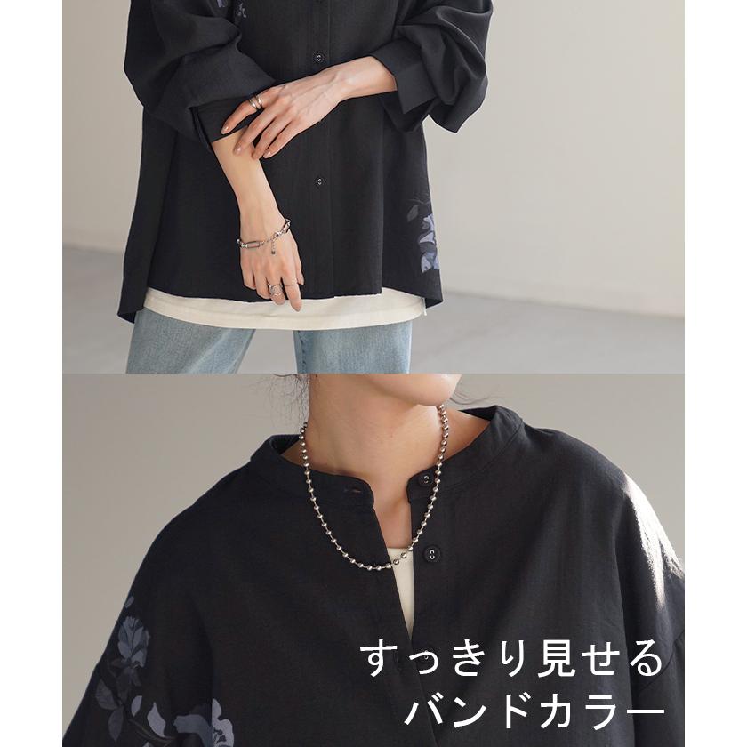 HUG.U シャツ 花柄 プリント 体型カバー オーバーサイズ 変形 HUG.U シャツ 花柄 プリント 体型カバー オーバーサイズ 変形