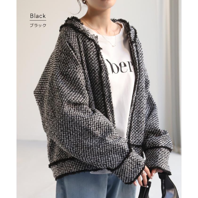 ジャケット ツイード ノーカラー ジャスト丈 ブルゾン ツイードジャケット アウター レディース きれいめ OUTER2410 | HUG.U | 12