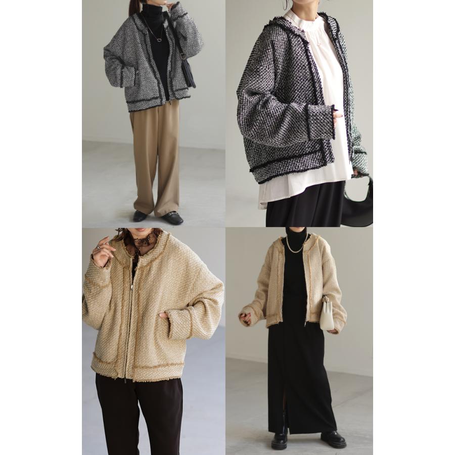 HUG.U（ハグユー） ジャケット ツイード ノーカラー ジャスト丈