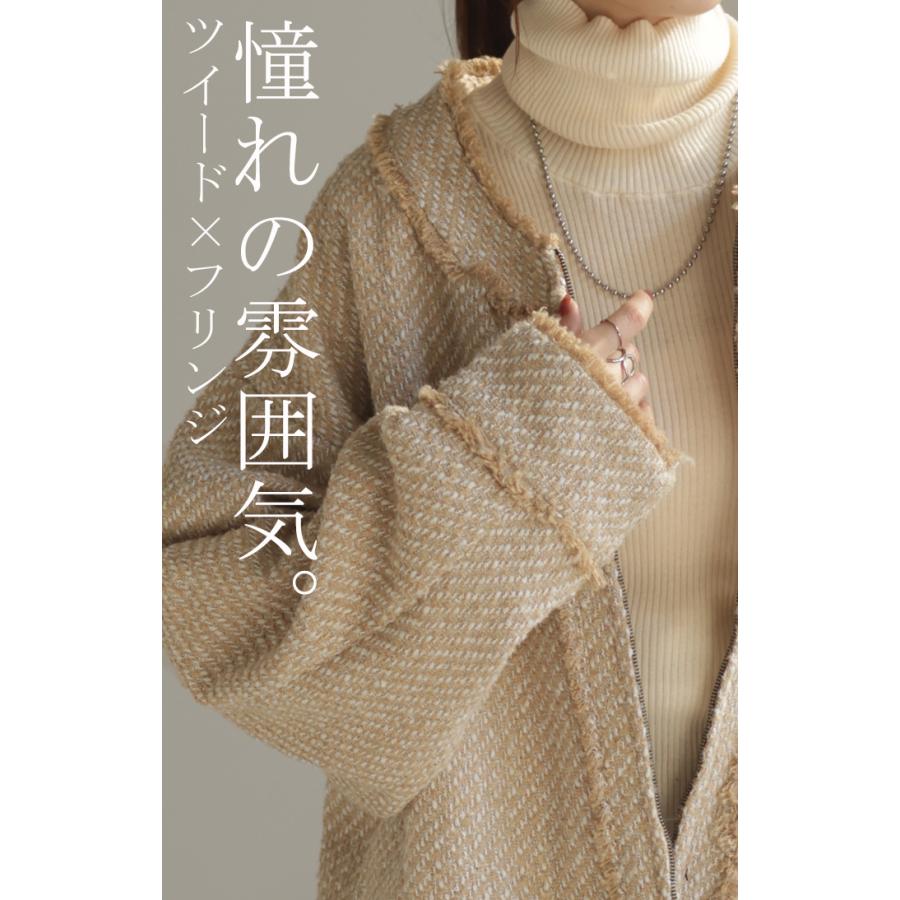 HUG.U（ハグユー） ジャケット ツイード ノーカラー ジャスト丈