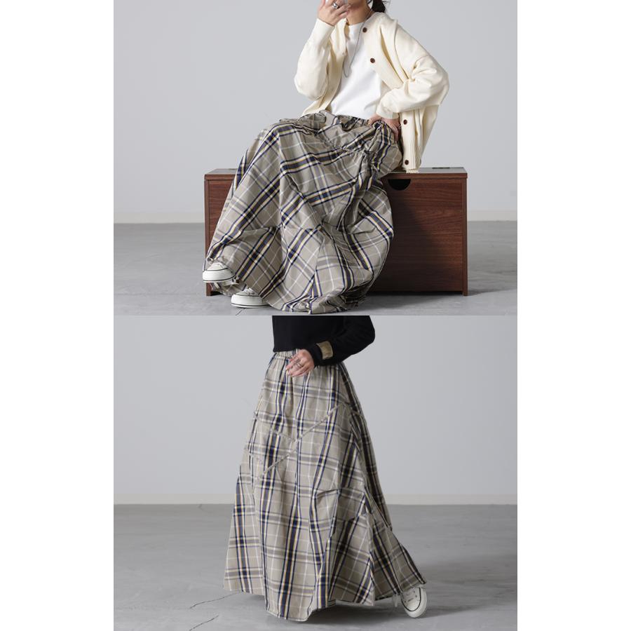 スカート チェック ロングスカート フレア Aライン レディース チェック柄 ボトムス フレアスカート 柄 | HUG.U | 21
