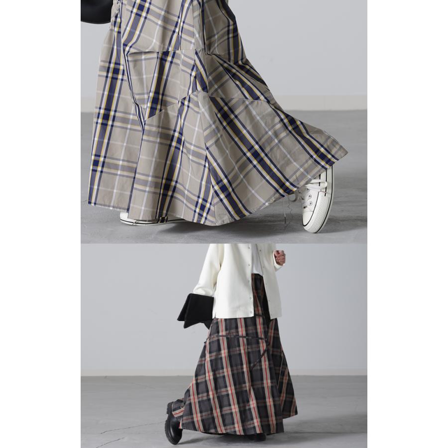 スカート チェック ロングスカート フレア Aライン レディース チェック柄 ボトムス フレアスカート 柄 | HUG.U | 06