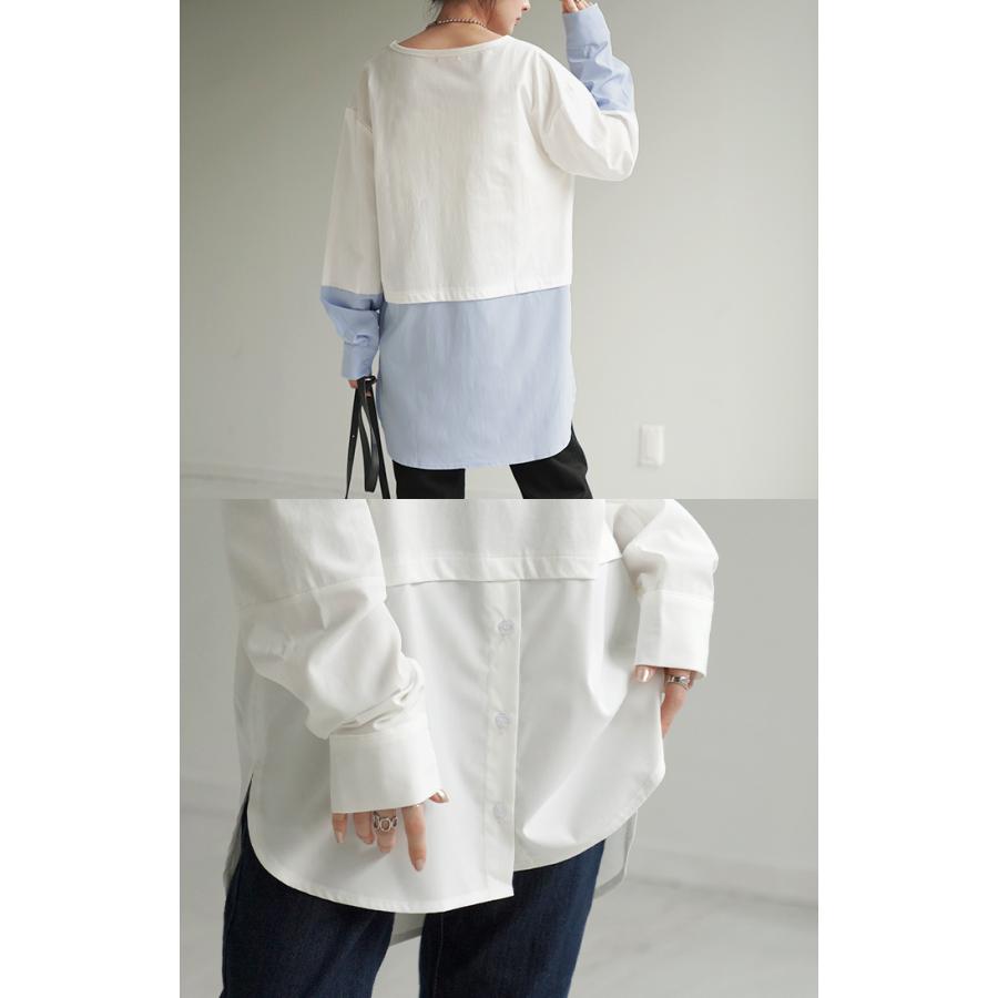 カットソー シャツ レイヤード Tシャツ レディース ロンT レイヤード風 トップス ロング ロングシャツ | HUG.U | 19