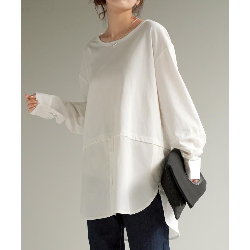 カットソー シャツ レイヤード Tシャツ レディース ロンT レイヤード風 トップス ロング ロングシャツ | HUG.U | 22