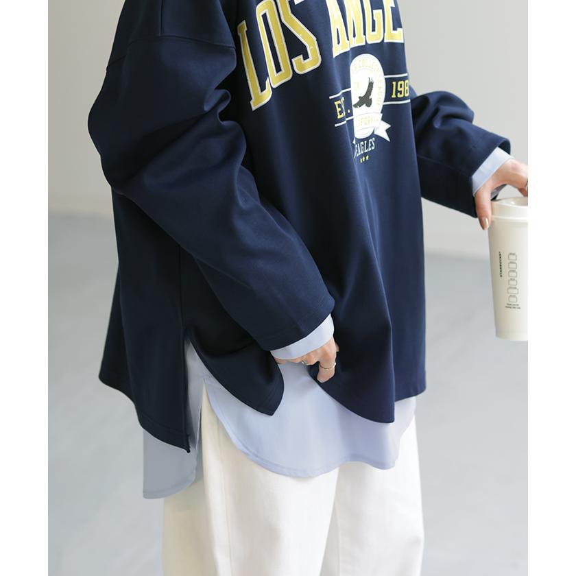 カットソー シャツ レイヤード Tシャツ レディース ロンT レイヤード風 トップス ロング ロングシャツ | HUG.U | 11