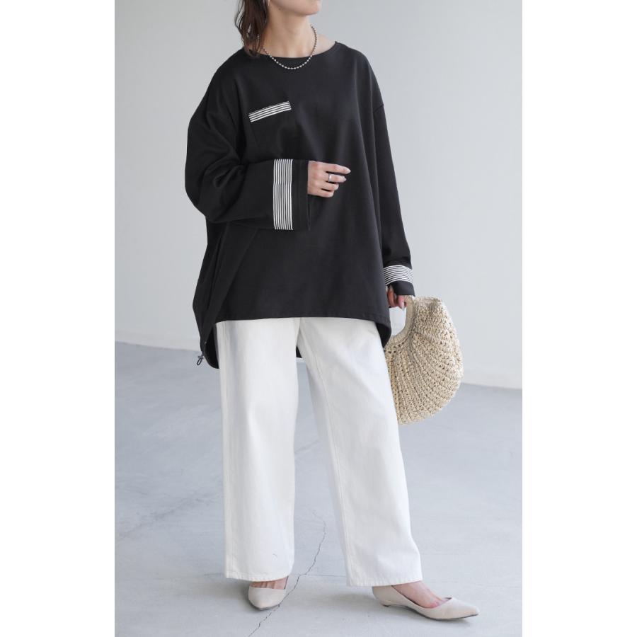 ロンT ボーダー ライン レディース ドロスト カットソー ティーシャツ 無地 長袖 Tシャツ ロング チュニック