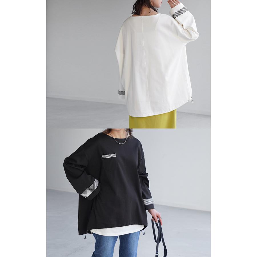 ロンT ボーダー ライン レディース ドロスト カットソー ティーシャツ 無地 長袖 Tシャツ ロング チュニック