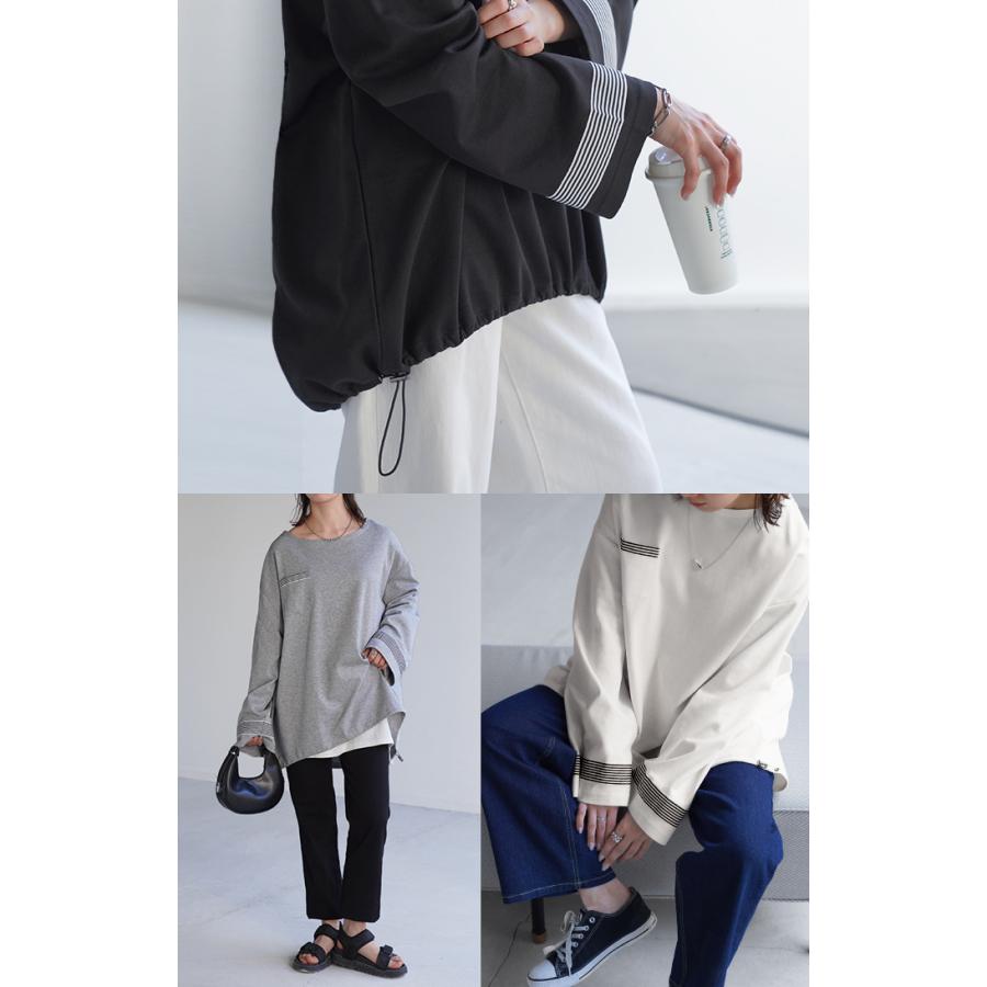 ロンT ボーダー ライン レディース ドロスト カットソー ティーシャツ 無地 長袖 Tシャツ ロング チュニック