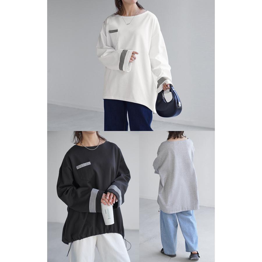 ロンT ボーダー ライン レディース ドロスト カットソー ティーシャツ 無地 長袖 Tシャツ ロング チュニック