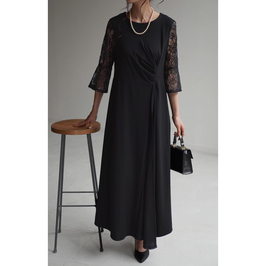 ワンピース レース 結婚式 ドレス フレア袖 袖あり オケージョン ロングワンピース ギャザー ロング ワンピ | HUG.U | 19
