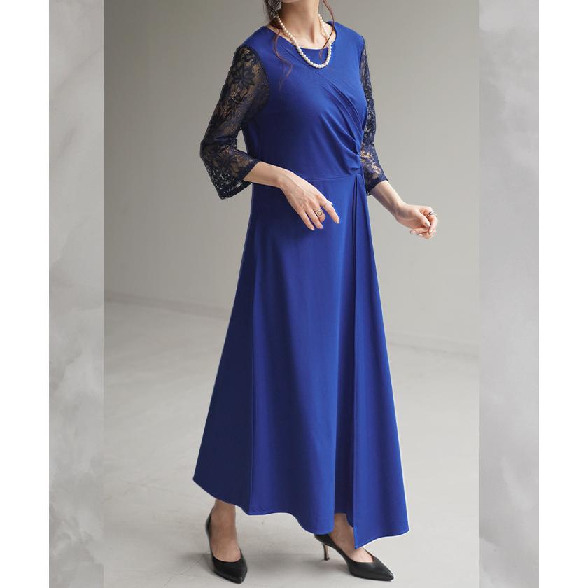 ワンピース レース 結婚式 ドレス フレア袖 袖あり オケージョン ロングワンピース ギャザー ロング ワンピ | HUG.U | 05