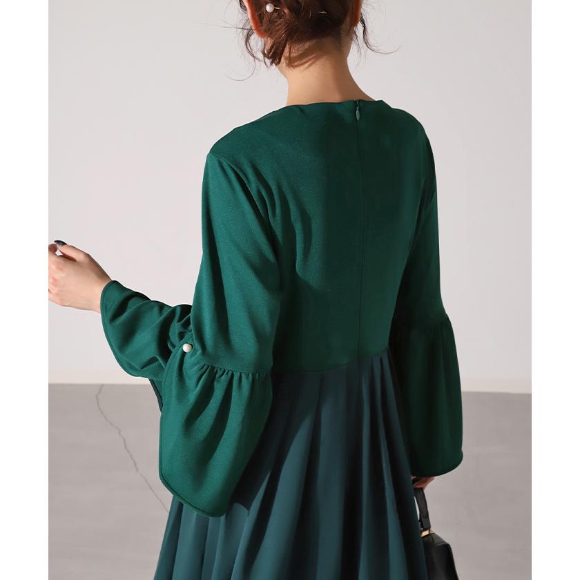 ワンピース パール ドレス フレア袖 袖あり 結婚式 オケージョン ロングワンピース ロング ワンピ レディース | HUG.U | 18