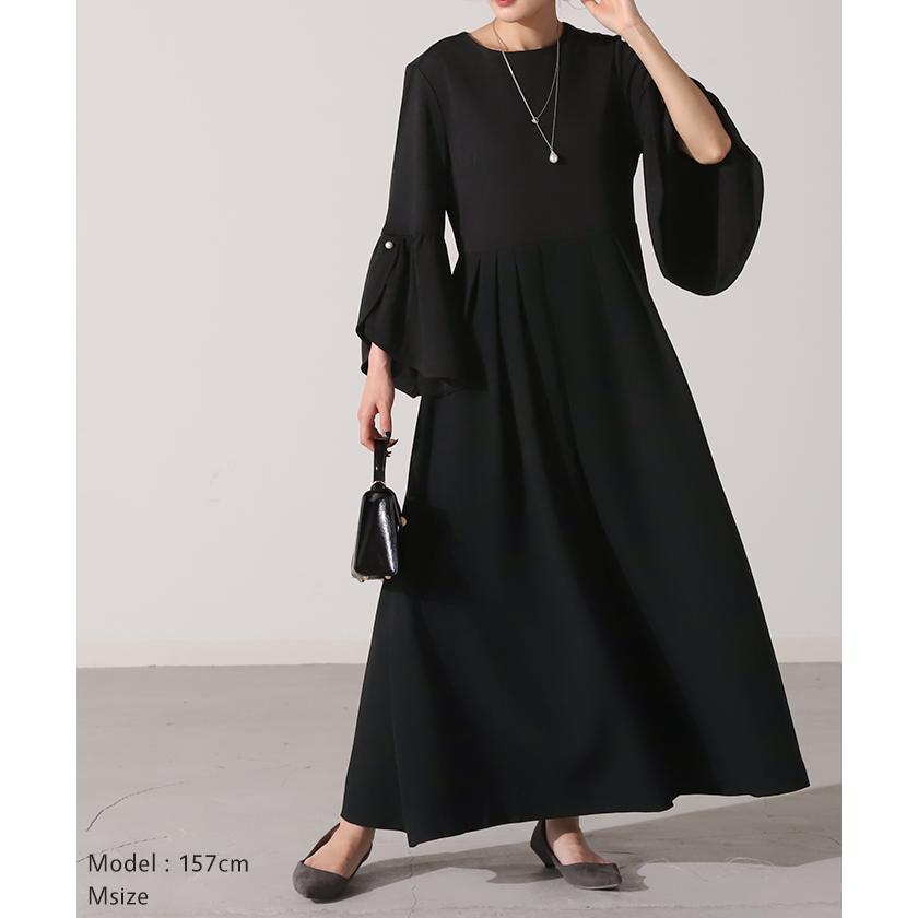 ワンピース パール ドレス フレア袖 袖あり 結婚式 オケージョン ロングワンピース ロング ワンピ レディース | HUG.U | 05