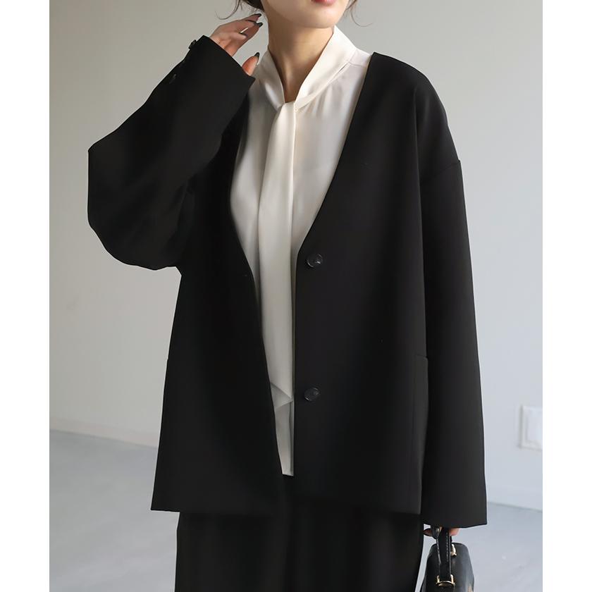 セットアップ フォーマル 2点セット パンツ ジャケット 体型カバー レディース パンツスーツ スーツ ノーカラー | HUG.U | 05