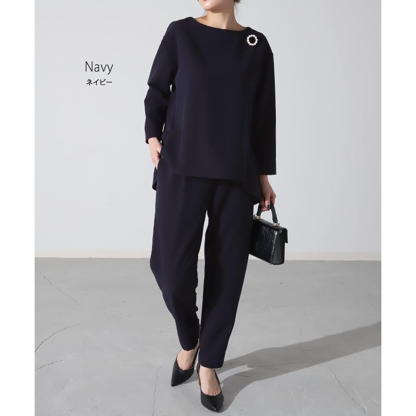 セットアップ フォーマル 2点セット パンツ トップス 体型カバー レディース パンツスーツ スーツ バックフリル | HUG.U | 16