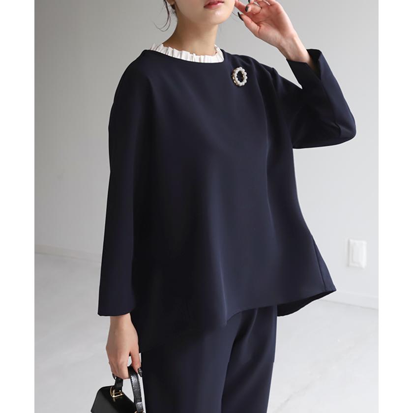 セットアップ フォーマル 2点セット パンツ トップス 体型カバー レディース パンツスーツ スーツ バックフリル | HUG.U | 20