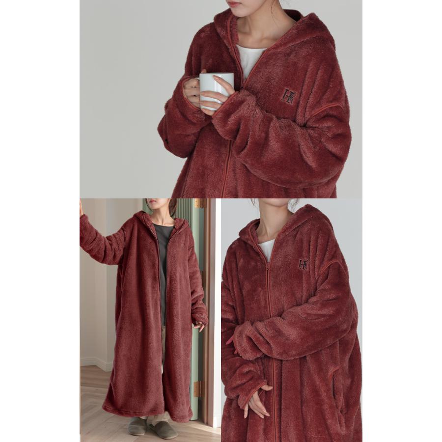 ルームウェア レディース 着る毛布 あったか 暖か 部屋着 ボア ロング ロングワンピース パーカー パーカーワンピ 起毛 | HUG.U | 24