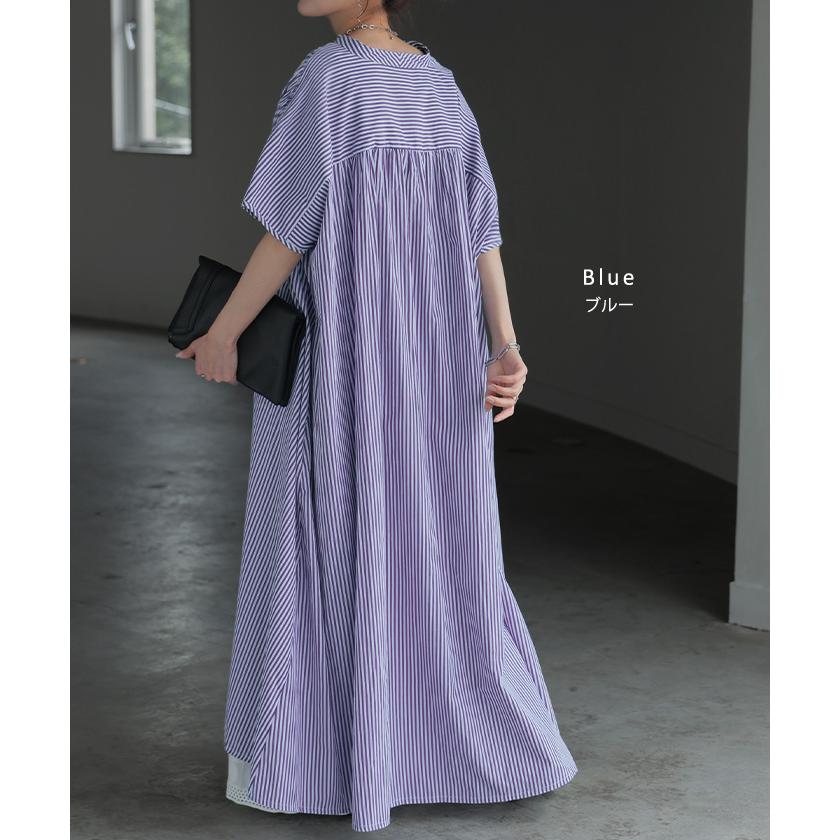 ワンピース ワンピ シャツ シワになりにくい シャツワンピ シャツワンピース ワンピース バックシャン ストライプ | HUG.U | 20