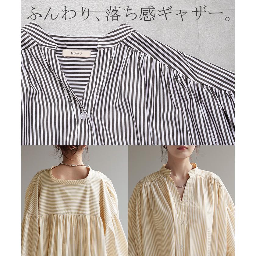 ワンピース ワンピ シャツ シワになりにくい シャツワンピ シャツワンピース ワンピース バックシャン ストライプ | HUG.U | 21