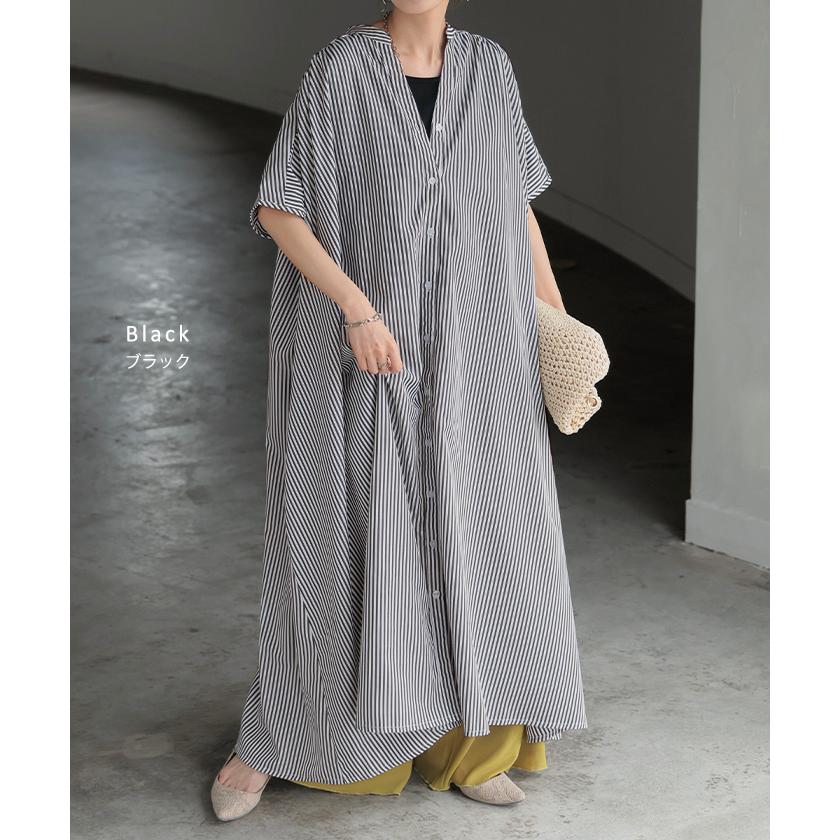 ワンピース ワンピ シャツ シワになりにくい シャツワンピ シャツワンピース ワンピース バックシャン ストライプ | HUG.U | 23