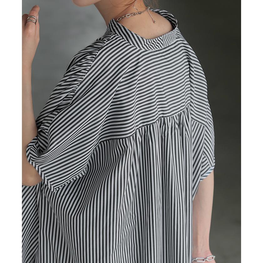 ワンピース ワンピ シャツ シワになりにくい シャツワンピ シャツワンピース ワンピース バックシャン ストライプ | HUG.U | 08