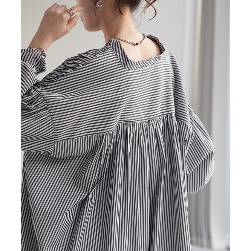 ワンピース ワンピ シャツ シワになりにくい シャツワンピ シャツワンピース ワンピース バックシャン ストライプ | HUG.U | 08