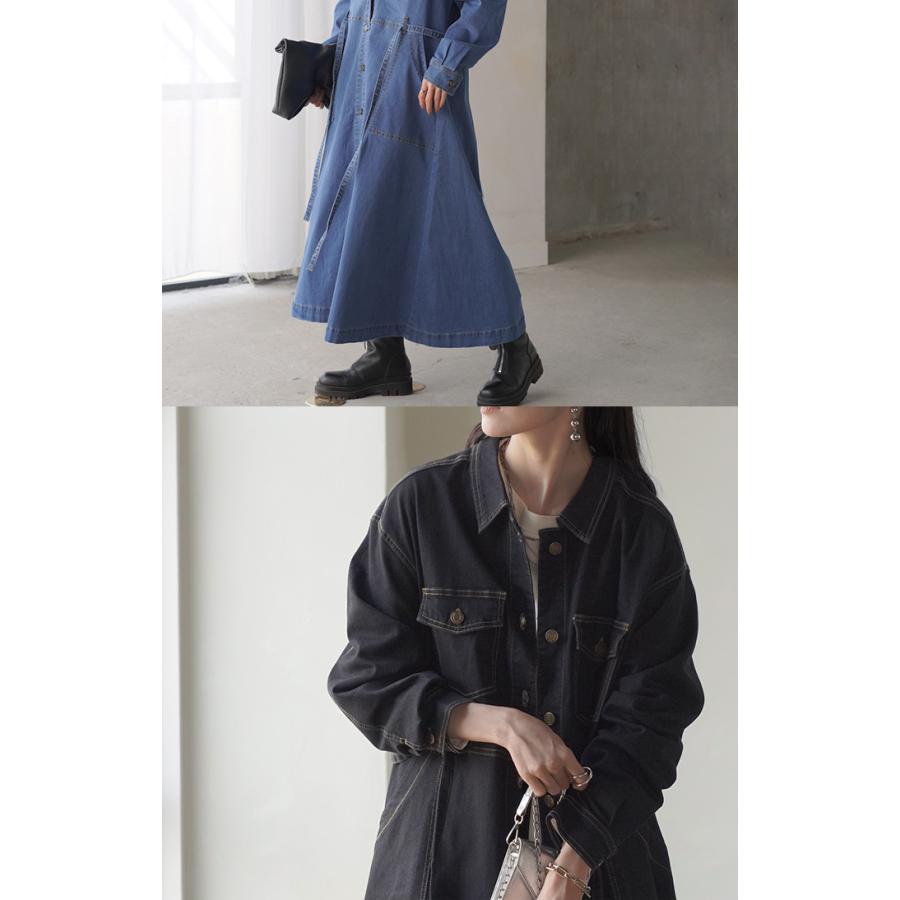 ワンピース デニム シャツ ワンピ ロング ロングワンピース デニムワンピース デニムワンピ レディース アウター 長い デニムシャツ シャツワンピース | HUG.U | 20