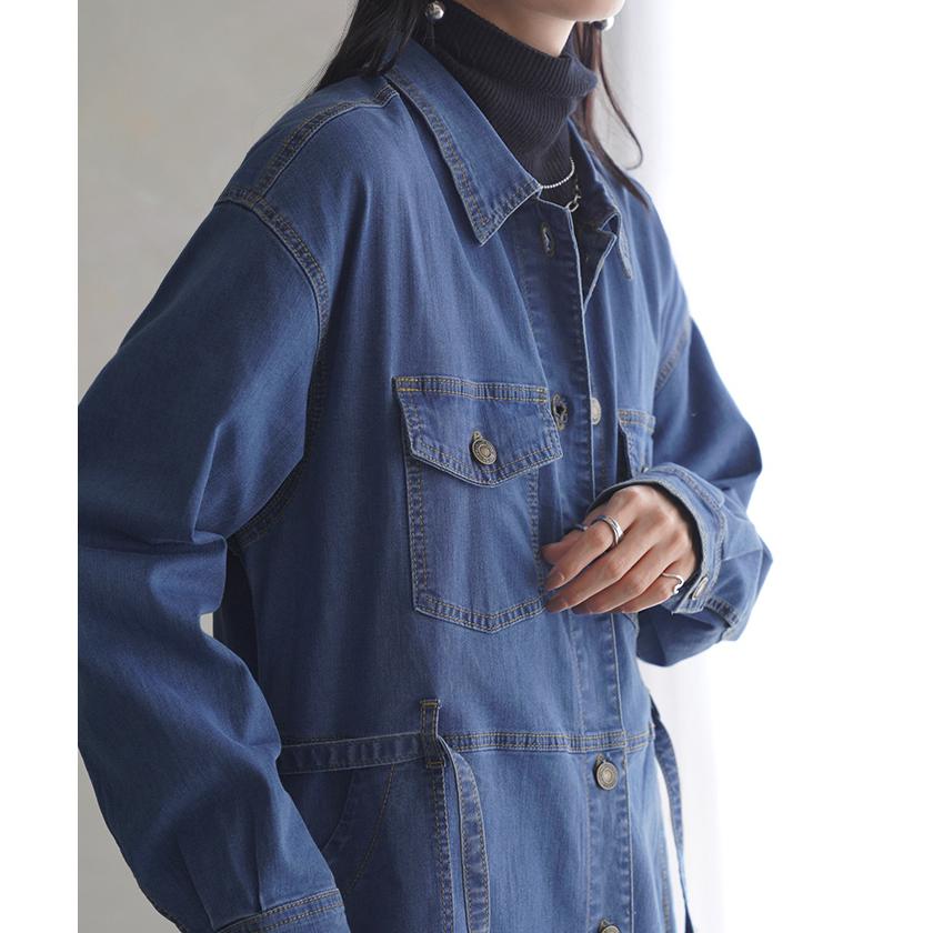 ワンピース デニム シャツ ワンピ ロング ロングワンピース デニムワンピース デニムワンピ レディース アウター 長い デニムシャツ シャツワンピース | HUG.U | 08