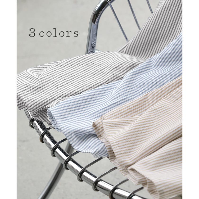 ワンピース ストライプ ロング レディース バンドカラー 半袖 二の腕カバー シアサッカー ウエストマーク フレアワンピース フレア | HUG.U | 12