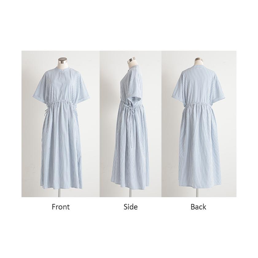 HUG.U ワンピース ストライプ ロング レディース バンドカラー