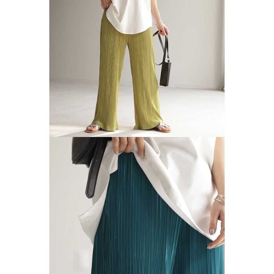 SALE パンツ 腹巻き 切れる リブパンツ プリーツ セルフカット ワイドパンツ レディース ボトムス リブ カットオフ | HUG.U | 15