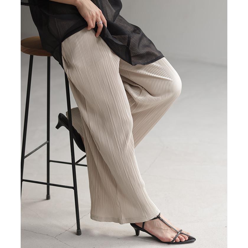 SALE パンツ 腹巻き 切れる リブパンツ プリーツ セルフカット ワイドパンツ レディース ボトムス リブ カットオフ | HUG.U | 22