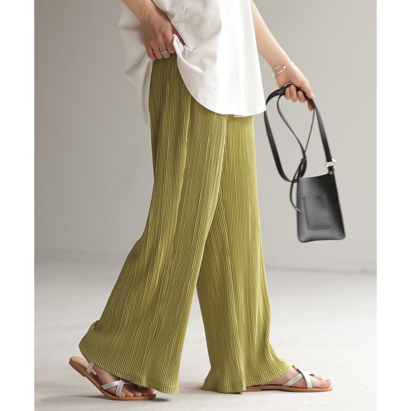 SALE パンツ 腹巻き 切れる リブパンツ プリーツ セルフカット ワイドパンツ レディース ボトムス リブ カットオフ | HUG.U | 14