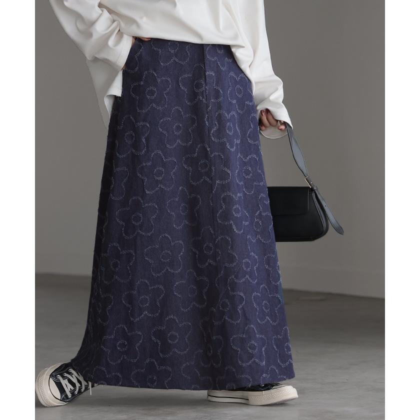 スカート デニム 花柄 ロング レディース ボトムス ロングスカート デニムスカート ダメージ 加工 フラワー | HUG.U | 14