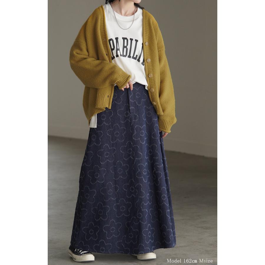 スカート デニム 花柄 ロング レディース ボトムス ロングスカート デニムスカート ダメージ 加工 フラワー | HUG.U | 19