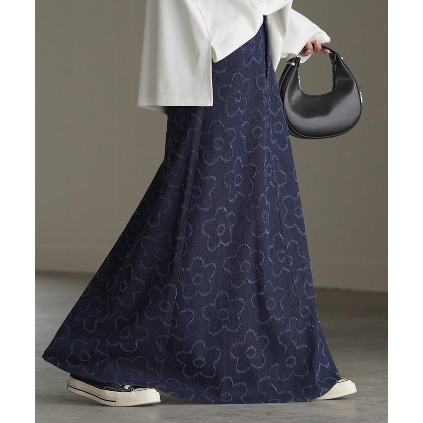 スカート デニム 花柄 ロング レディース ボトムス ロングスカート デニムスカート ダメージ 加工 フラワー | HUG.U | 05