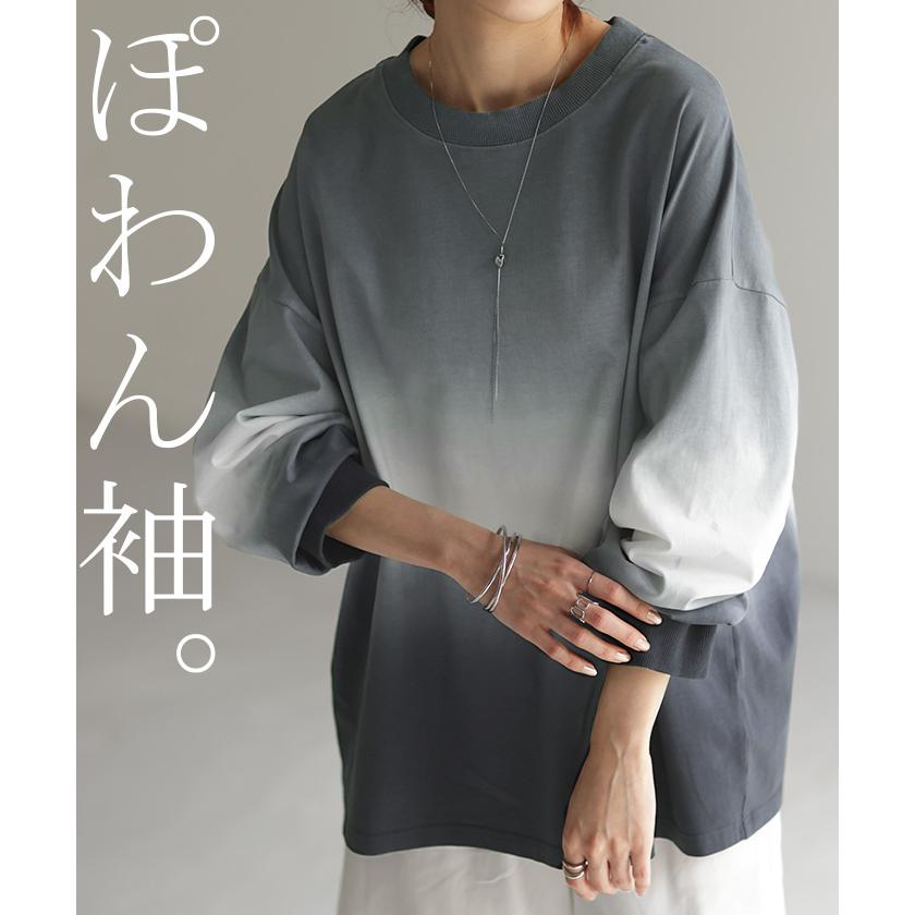 ロンT グラデーション トップス 綿100 レディース 長袖 Tシャツ カットソー ロング ティーシャツ チュニック | HUG.U | 17
