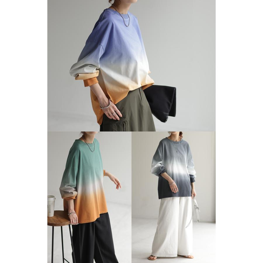 HUG.U ロンT グラデーション トップス 綿100 レディース 長袖 T