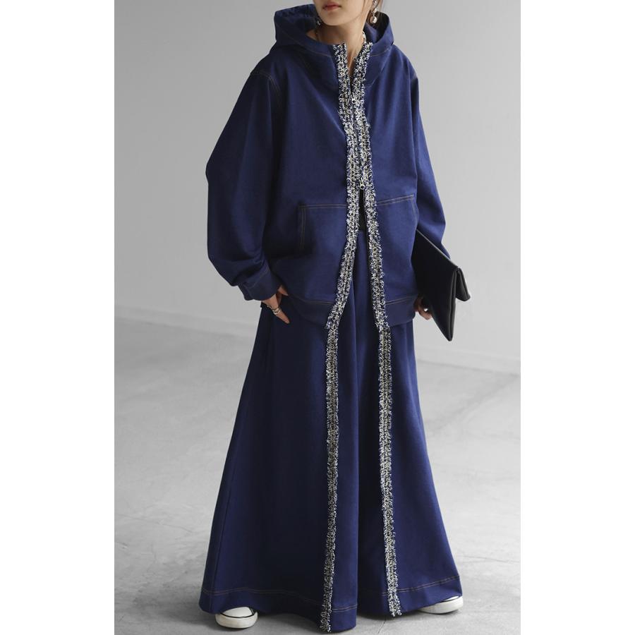 パーカー デニム 風 ライン ツイード 別売り セットアップ 可 レディース トップス アウター デザイン カットソー | HUG.U | 15