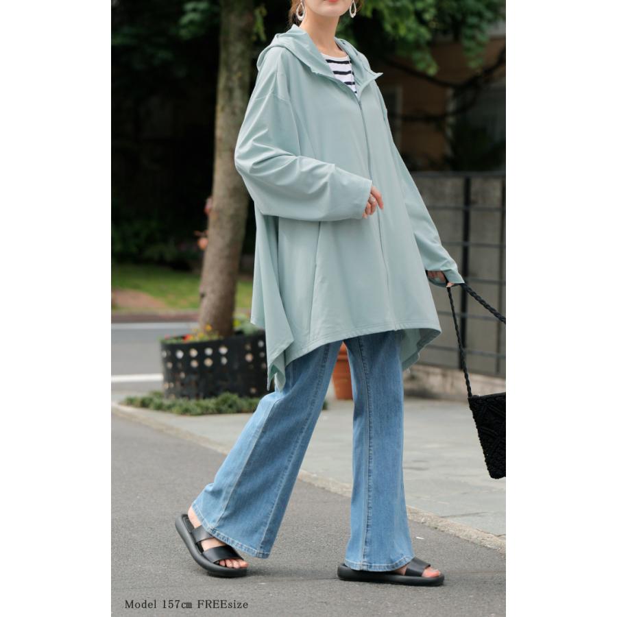 パーカー 接触冷感 UVカット 変形 カーディガン カーデ ポンチョ 薄手 レディース トップス チュニック | HUG.U | 17