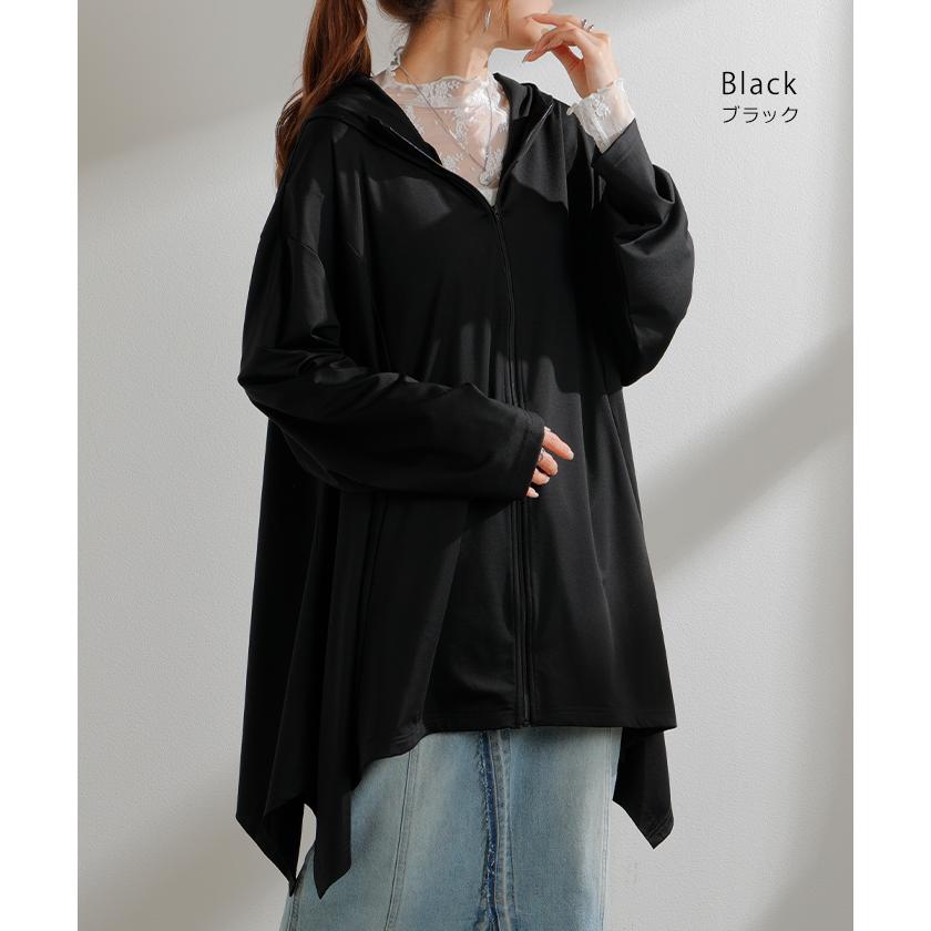 パーカー 接触冷感 UVカット 変形 カーディガン カーデ ポンチョ 薄手 レディース トップス チュニック | HUG.U | 20